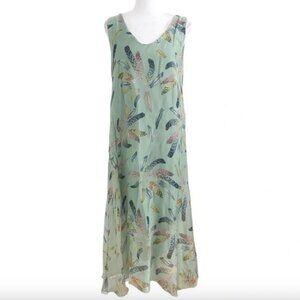 ROSEMARINE SAGE GREEN FEATHER PRINT SLEEVELESS MAXI BOHEMIAN DRESS - M